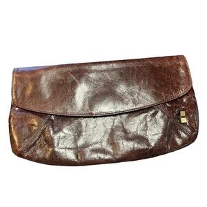 Helen Welsh Brown‎ Leather Clutch Zipper Pocket Magnetic Closure Rectangle